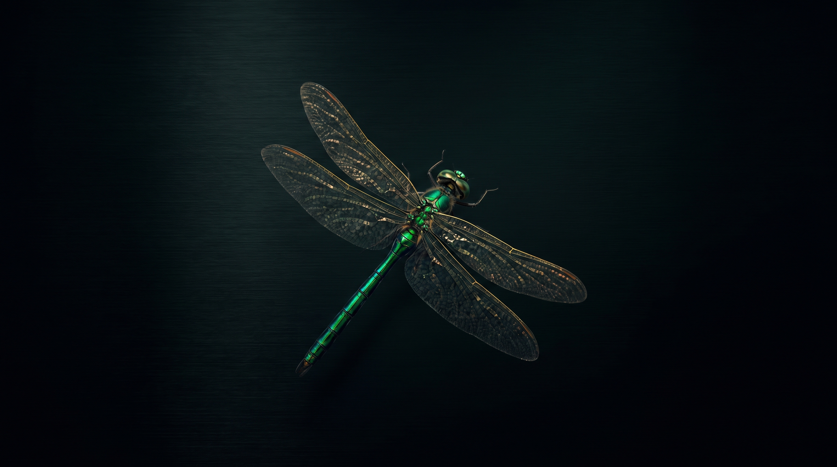 Emerald Dragonfly In Darkness